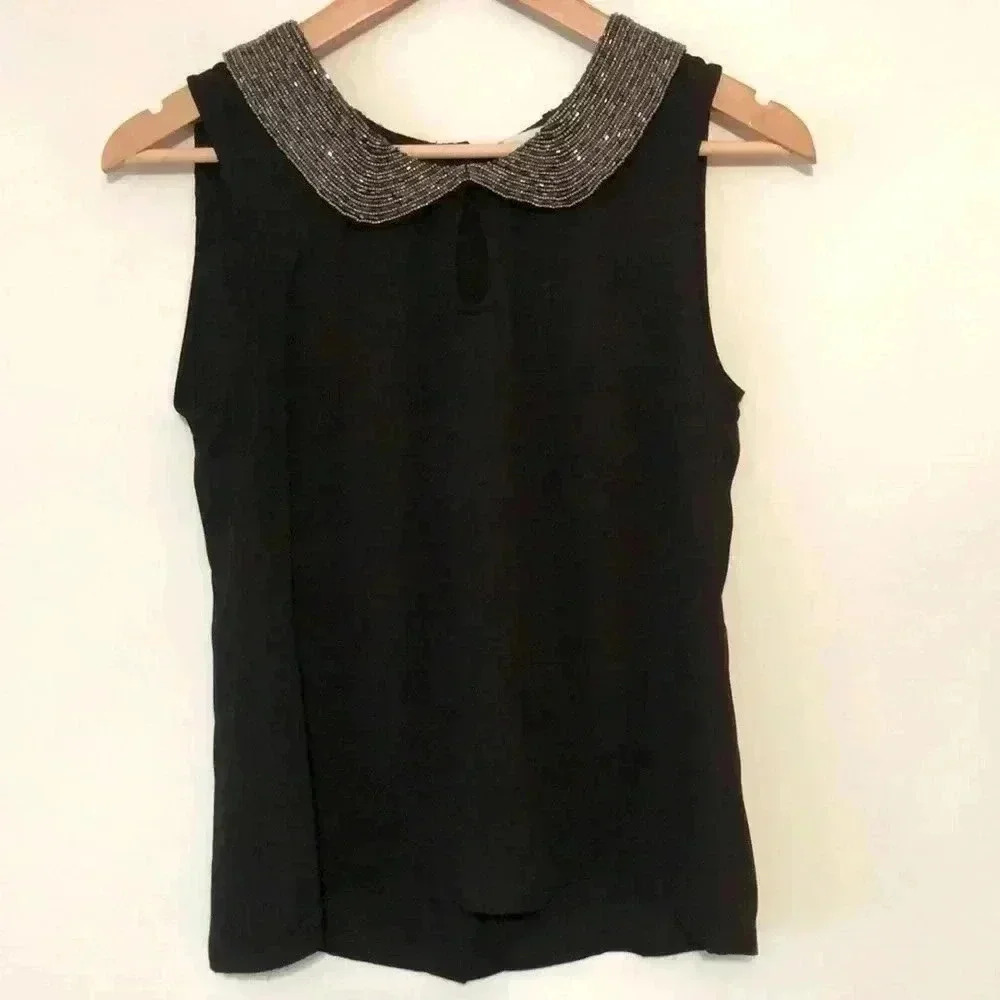 CHANDI & LIA Sleeveless Beaded Collar Blouse NWT